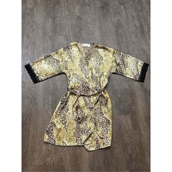 California Dynasty vintage lace animal print short  satin robe M - Picture 1 of 6